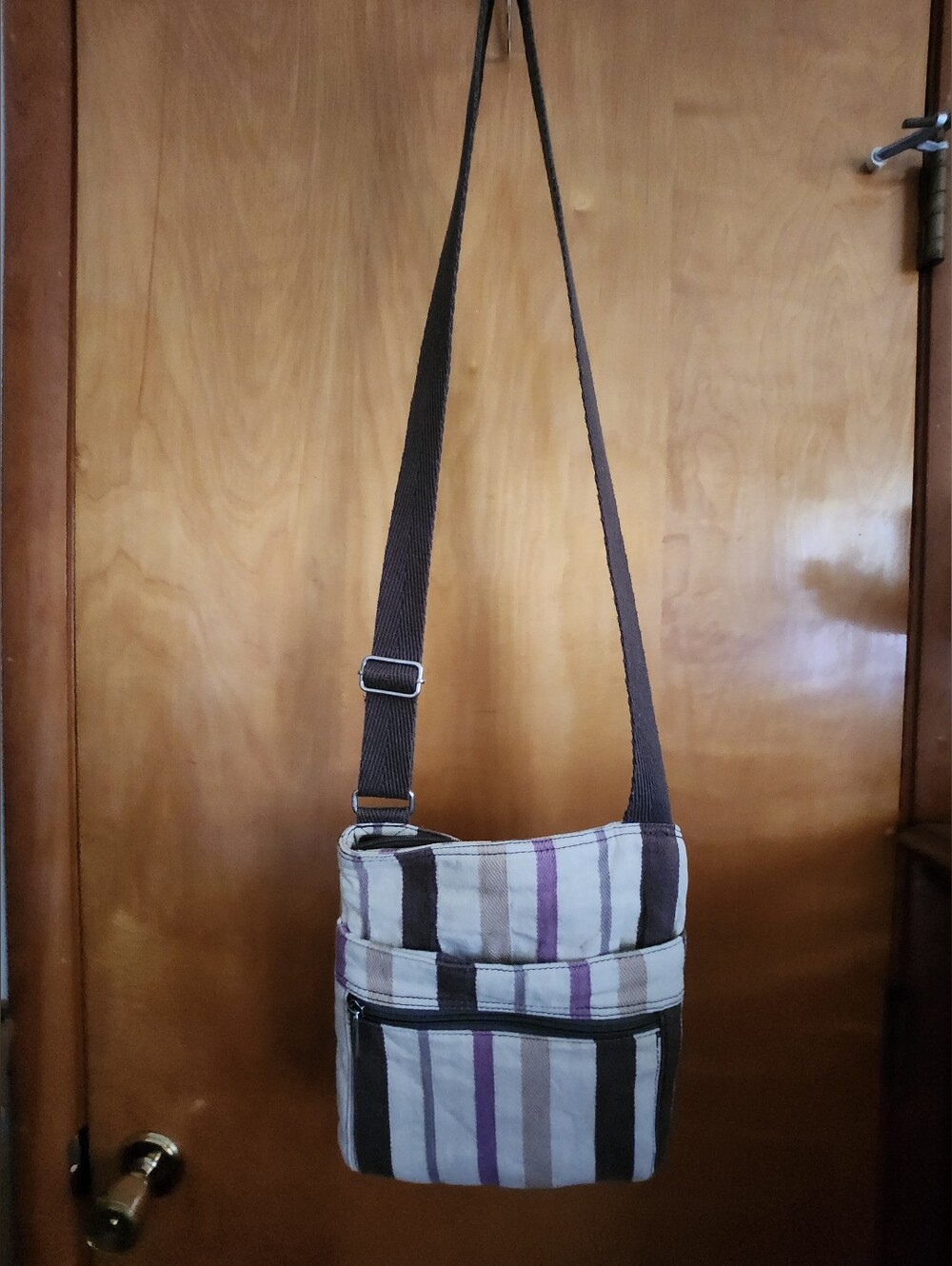 Thirty-one Purple and Brown Striped Crossbody Cotton/Linen - Picture 5 of 10